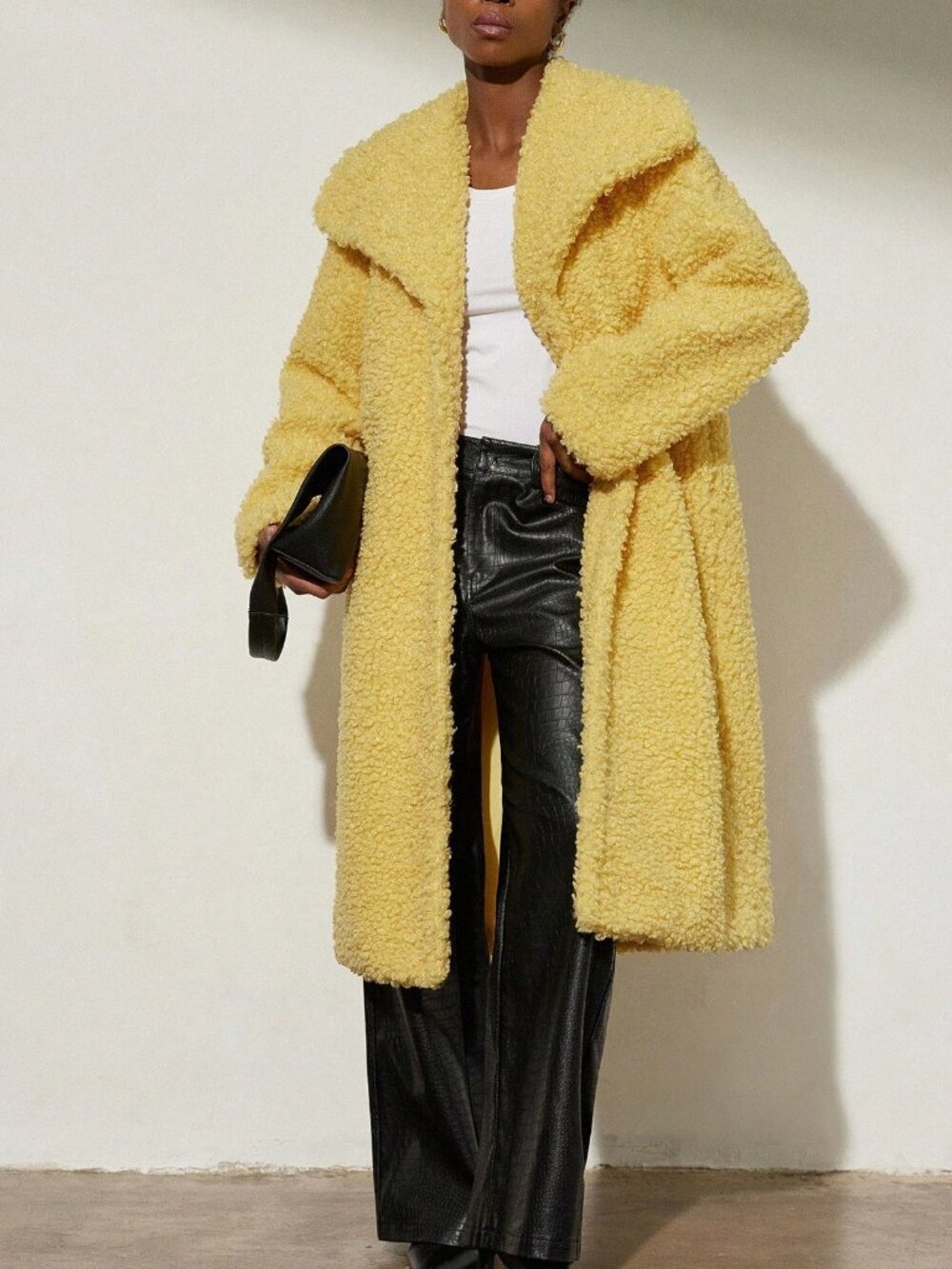 Yellow Casual Women's Faux Fur Coats - Picture 5 of 7